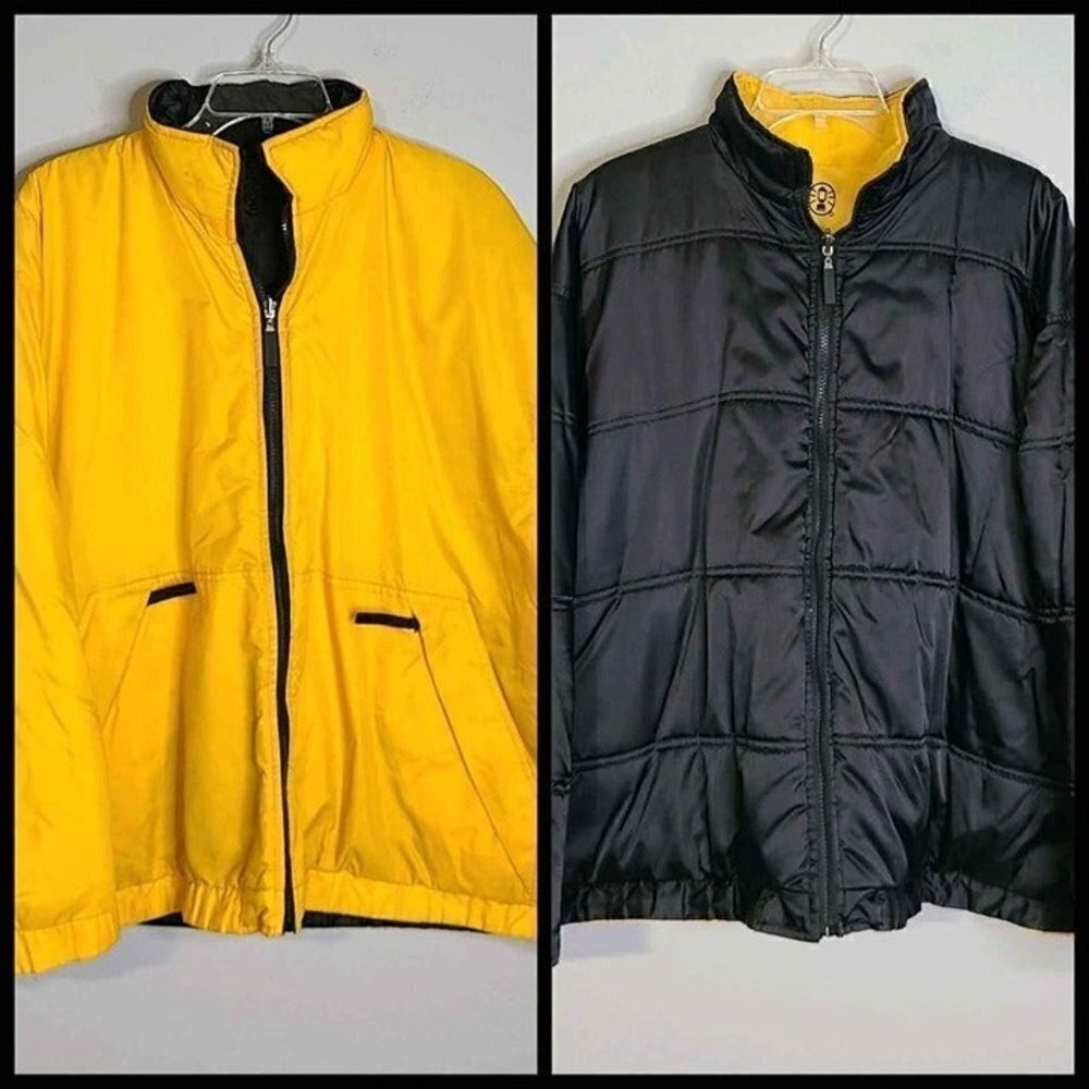 Coleman Reversible Zip Front 100% Nylon Puffer Jacket w/Pockets Black-Yellow M